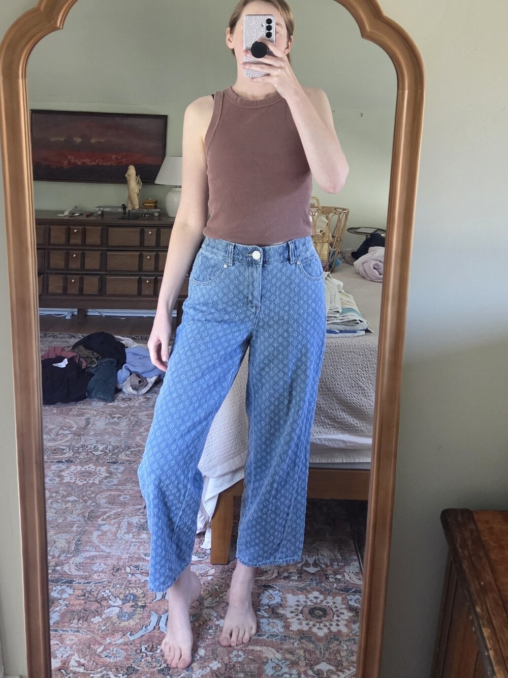 Picked Jacquard Barrel Leg Jeans Size 6